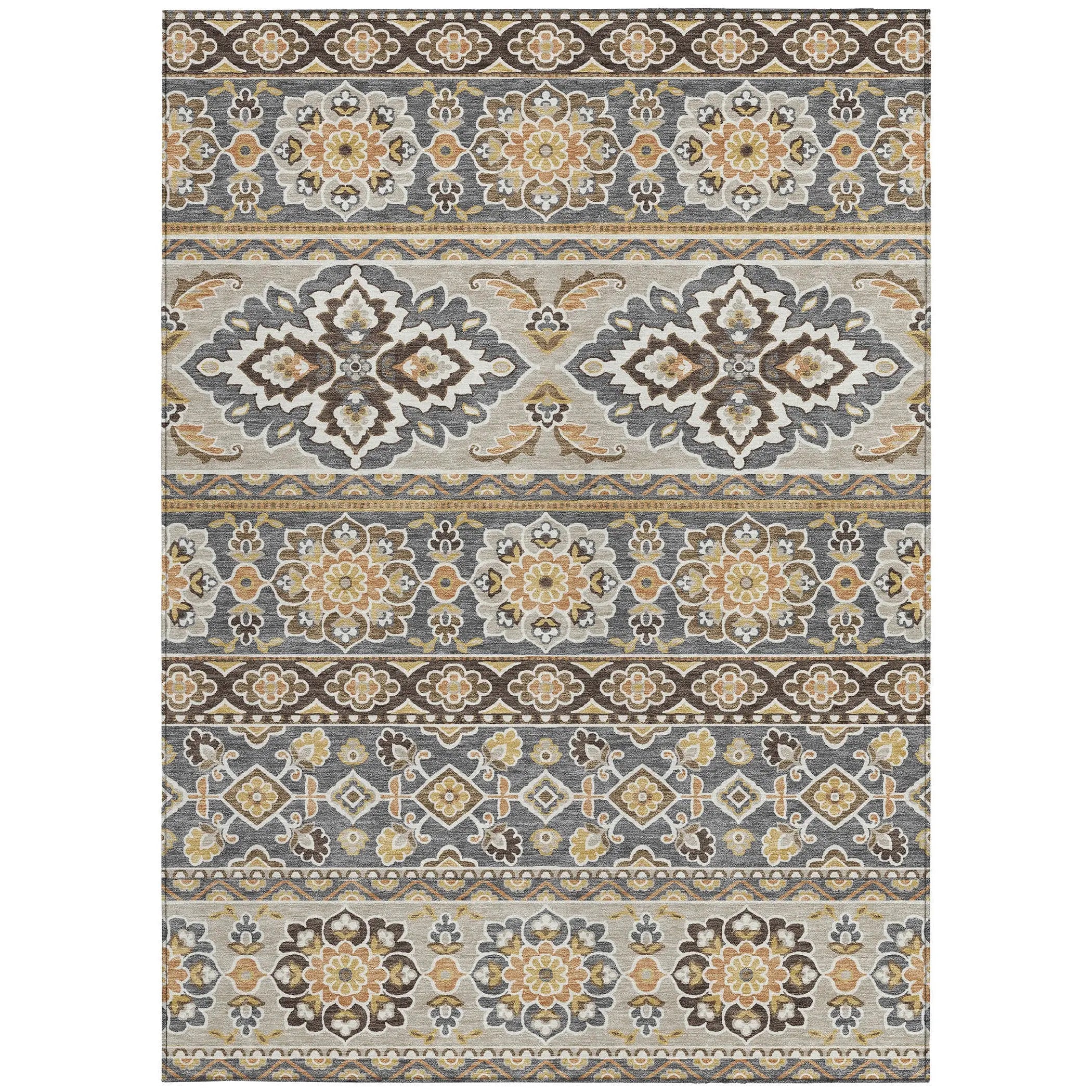 5' X 8' Gray And Ivory Tribal Washable Indoor Outdoor Area Rug Homeroots Outdoor