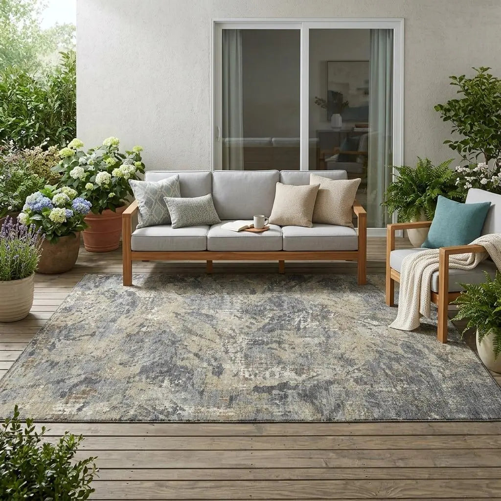 5' X 8' Gray And Khaki Abstract Washable Indoor Outdoor Area Rug Homeroots Outdoor