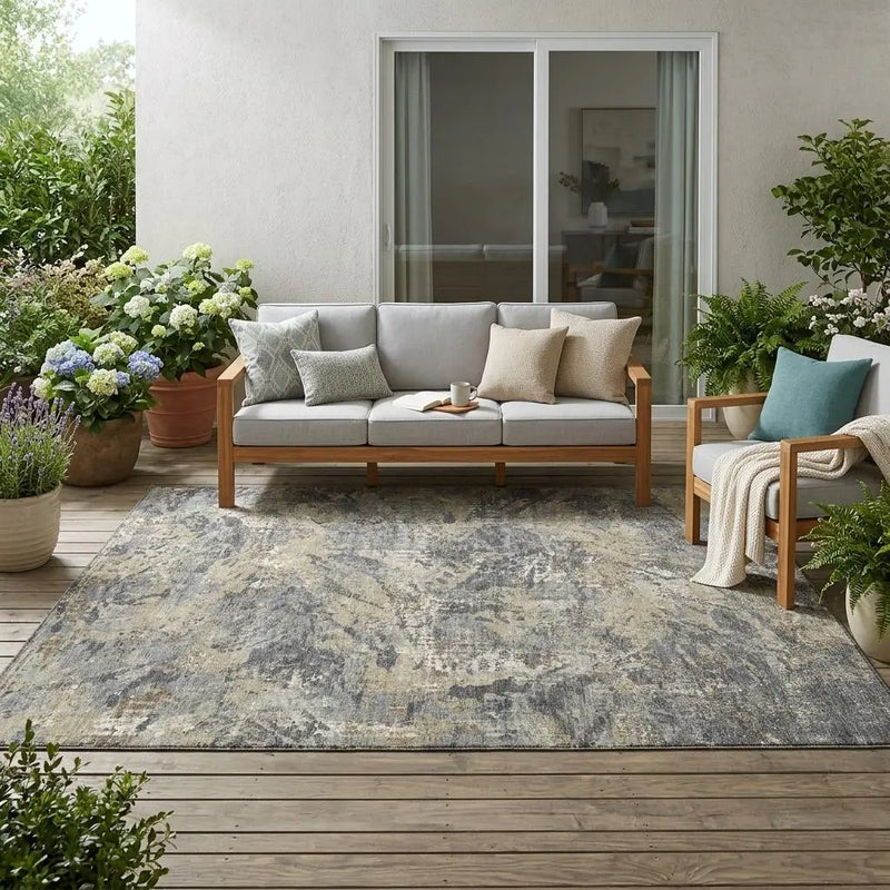 5' X 8' Gray And Khaki Abstract Washable Indoor Outdoor Area Rug Homeroots Outdoor