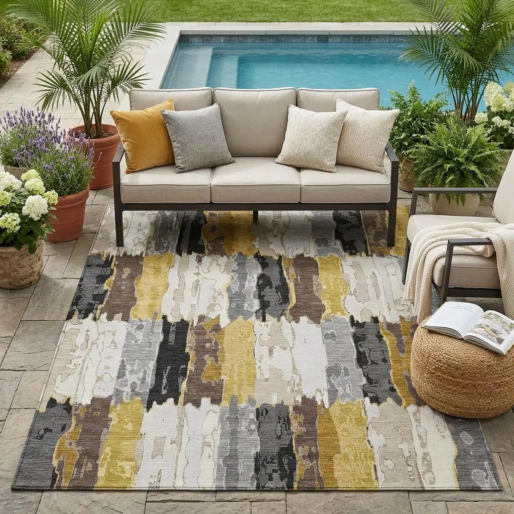 5' X 8' Gray And Linen Abstract Washable Indoor Outdoor Area Rug Homeroots Outdoor
