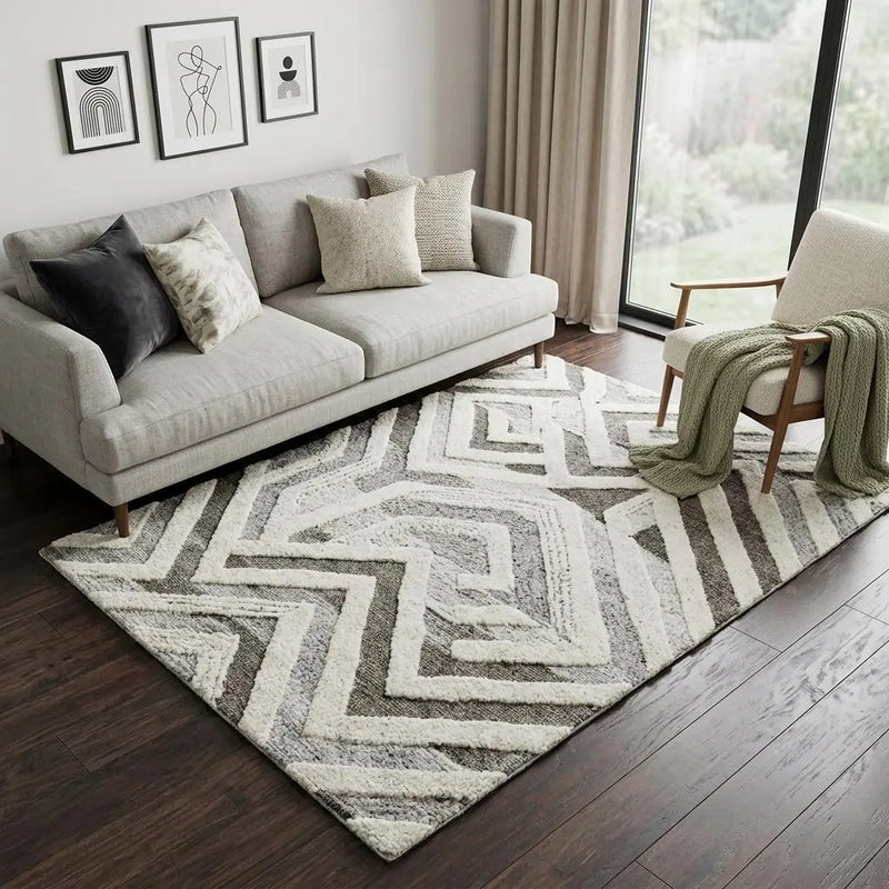 5' X 8' Gray And Natural Wool Geometric Hand Tufted Area Rug Homeroots Home Decor