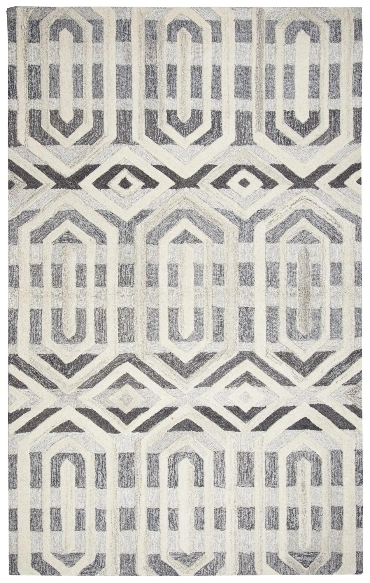 5' X 8' Gray And Natural Wool Geometric Hand Tufted Area Rug Homeroots Home Decor