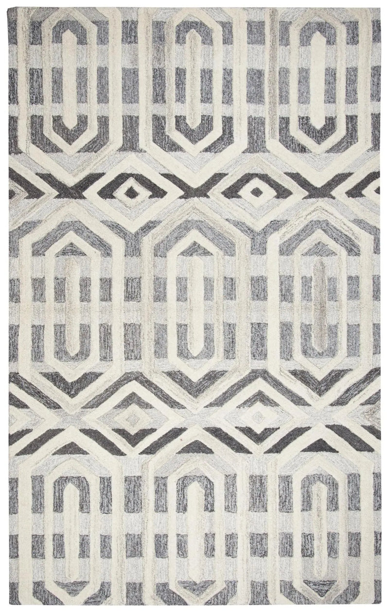 5' X 8' Gray And Natural Wool Geometric Hand Tufted Area Rug Homeroots Home Decor