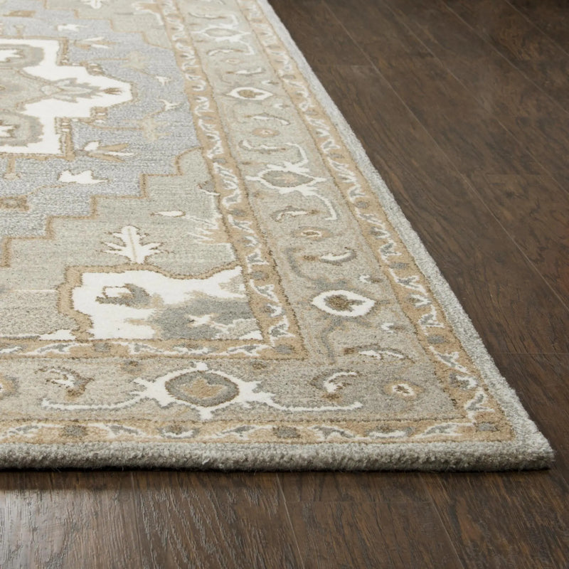 5' X 8' Gray And Natural Wool Medallion Hand Tufted Area Rug Homeroots Home Decor