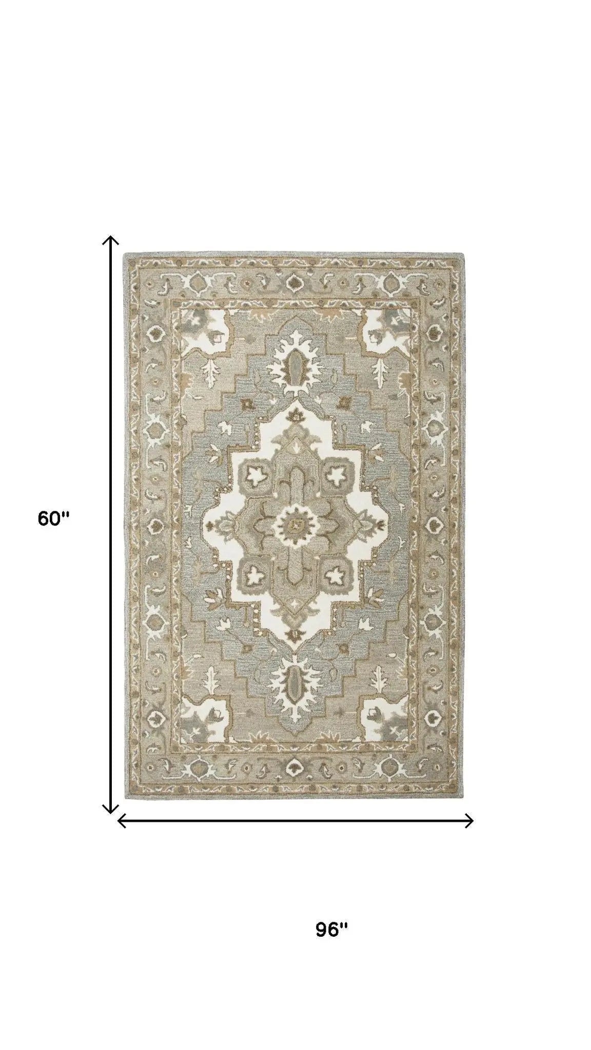 5' X 8' Gray And Natural Wool Medallion Hand Tufted Area Rug Homeroots Home Decor