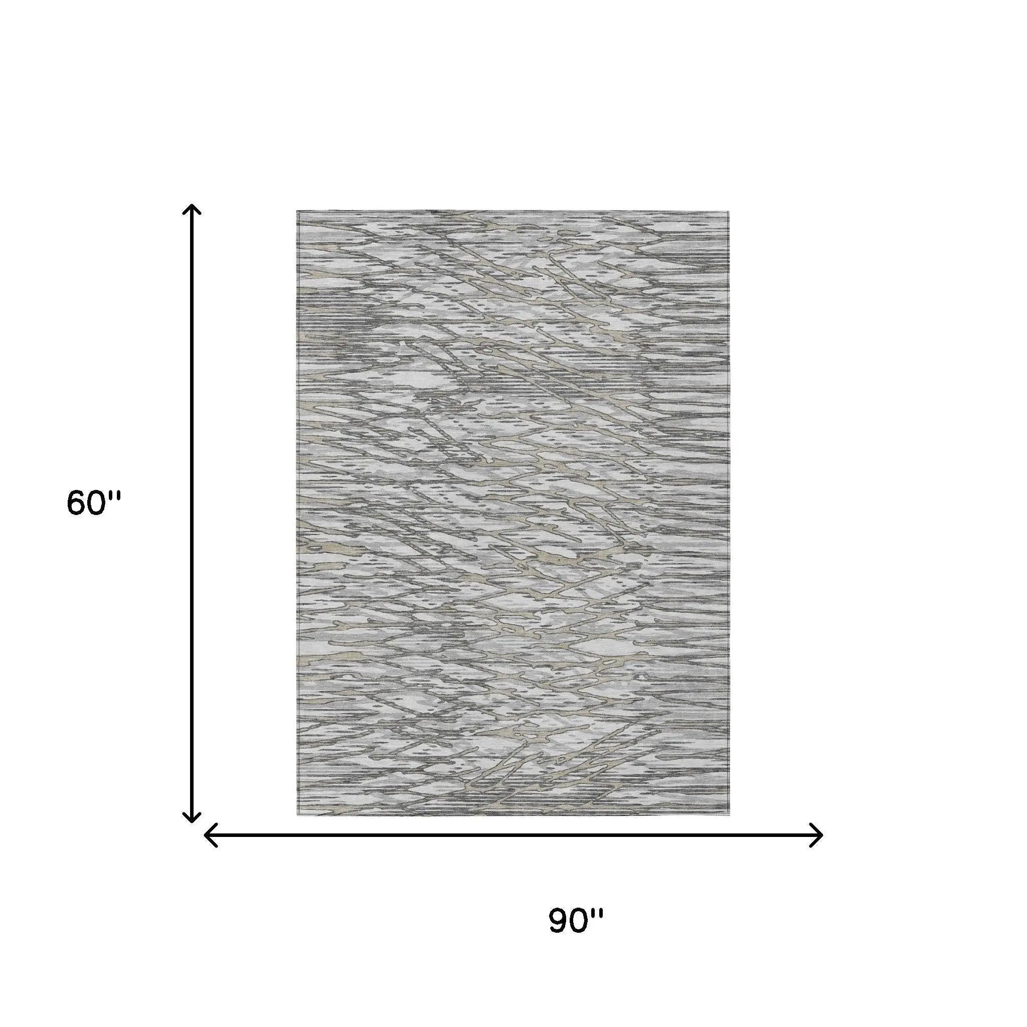 5' X 8' Gray And Pewter Abstract Washable Indoor Outdoor Area Rug Homeroots Outdoor
