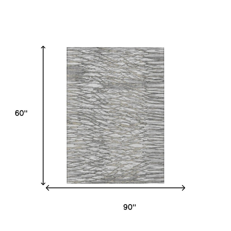 5' X 8' Gray And Pewter Abstract Washable Indoor Outdoor Area Rug Homeroots Outdoor