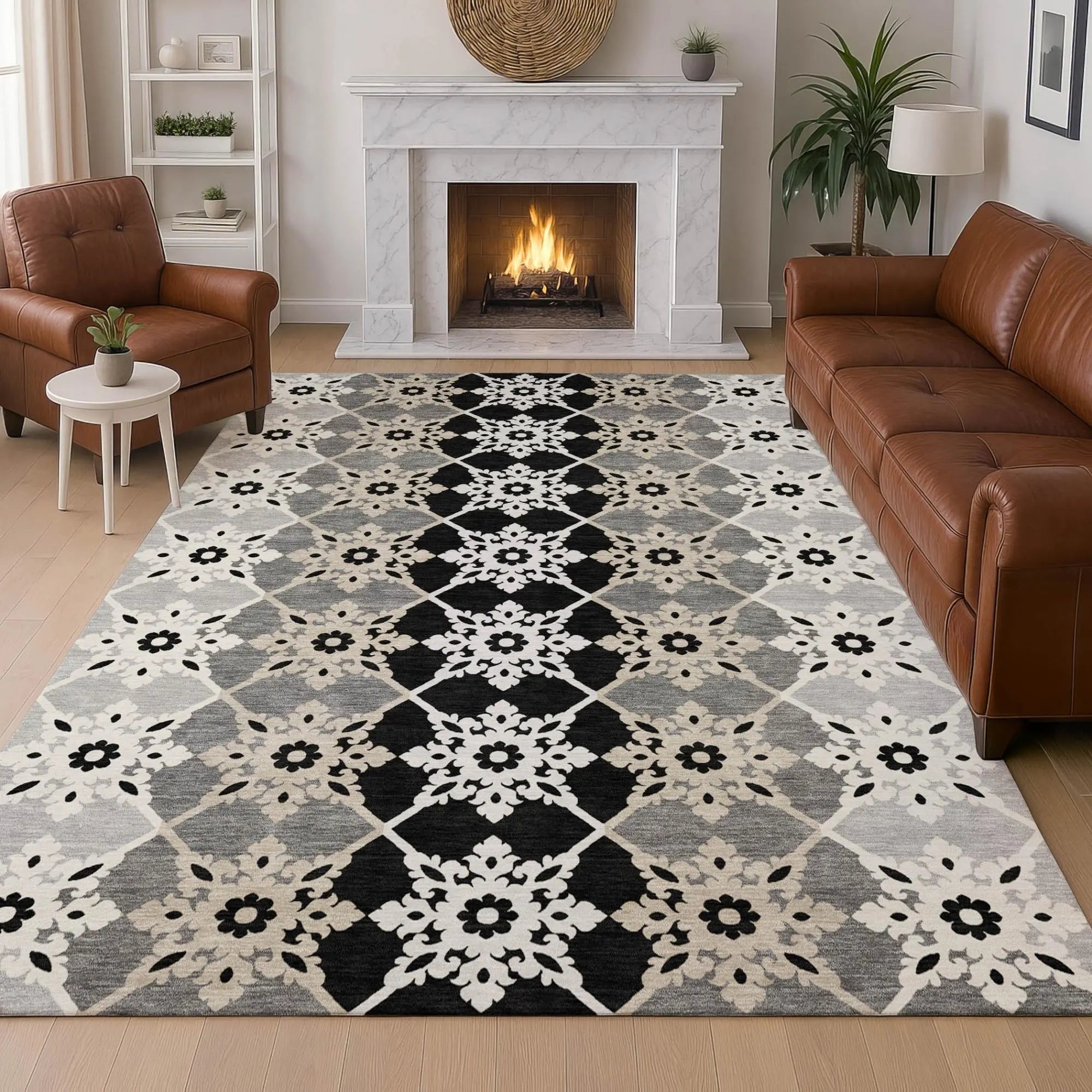 5' X 8' Gray And Pewter Floral Medallion Washable Indoor Outdoor Area Rug Homeroots Outdoor
