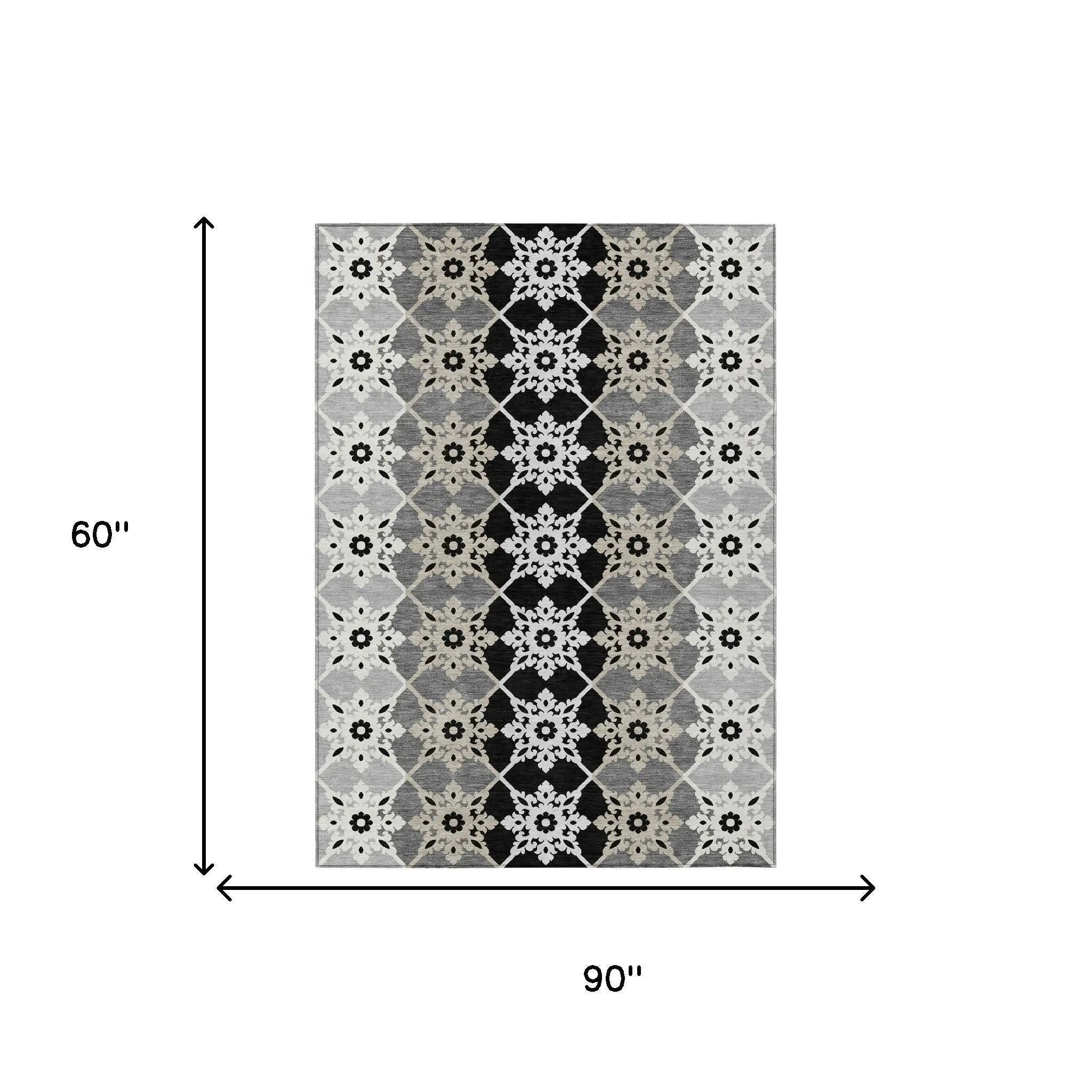 5' X 8' Gray And Pewter Floral Medallion Washable Indoor Outdoor Area Rug Homeroots Outdoor