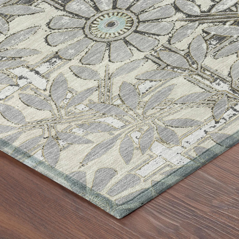 5' X 8' Gray And Pewter Floral Washable Indoor Outdoor Area Rug Homeroots Outdoor