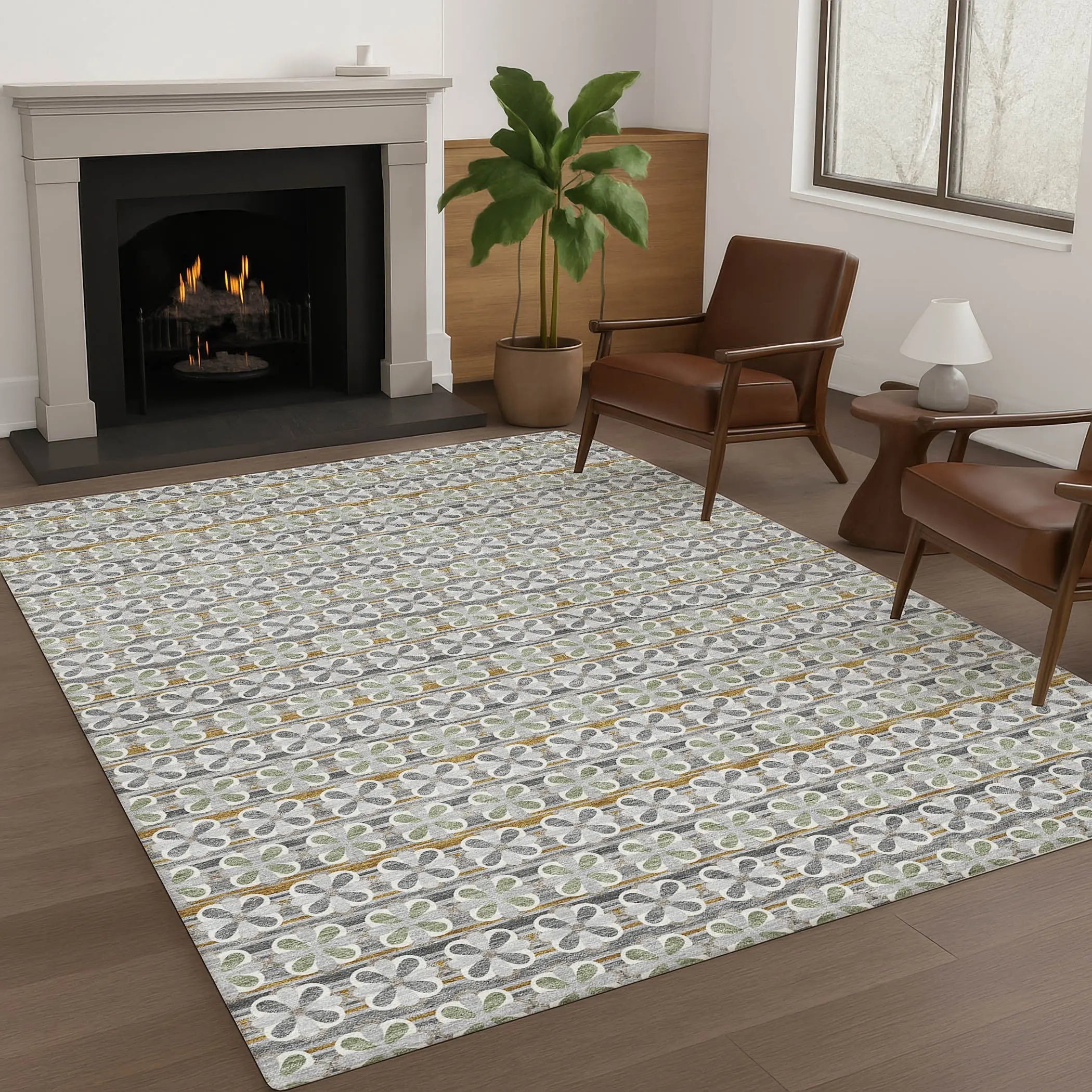 5' X 8' Gray And Pink Striped Washable Indoor Outdoor Area Rug Homeroots Outdoor