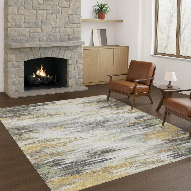 5' X 8' Gray And Silver Abstract Washable Indoor Outdoor Area Rug Homeroots Outdoor