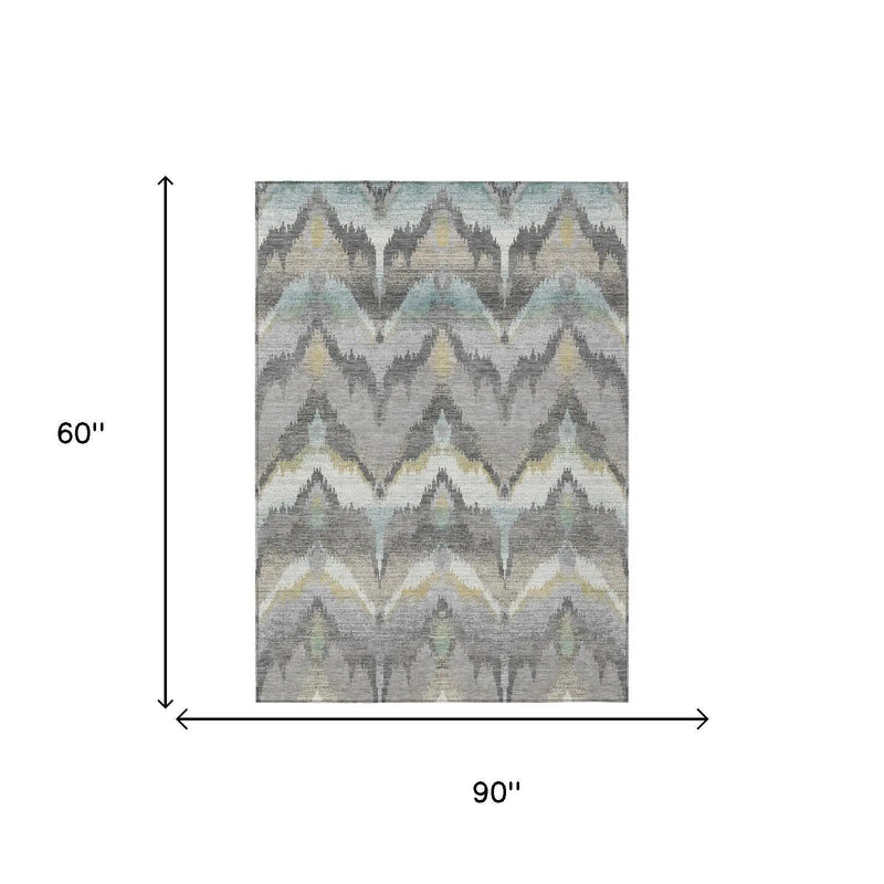 5' X 8' Gray And Silver Abstract Washable Indoor Outdoor Area Rug Homeroots Outdoor