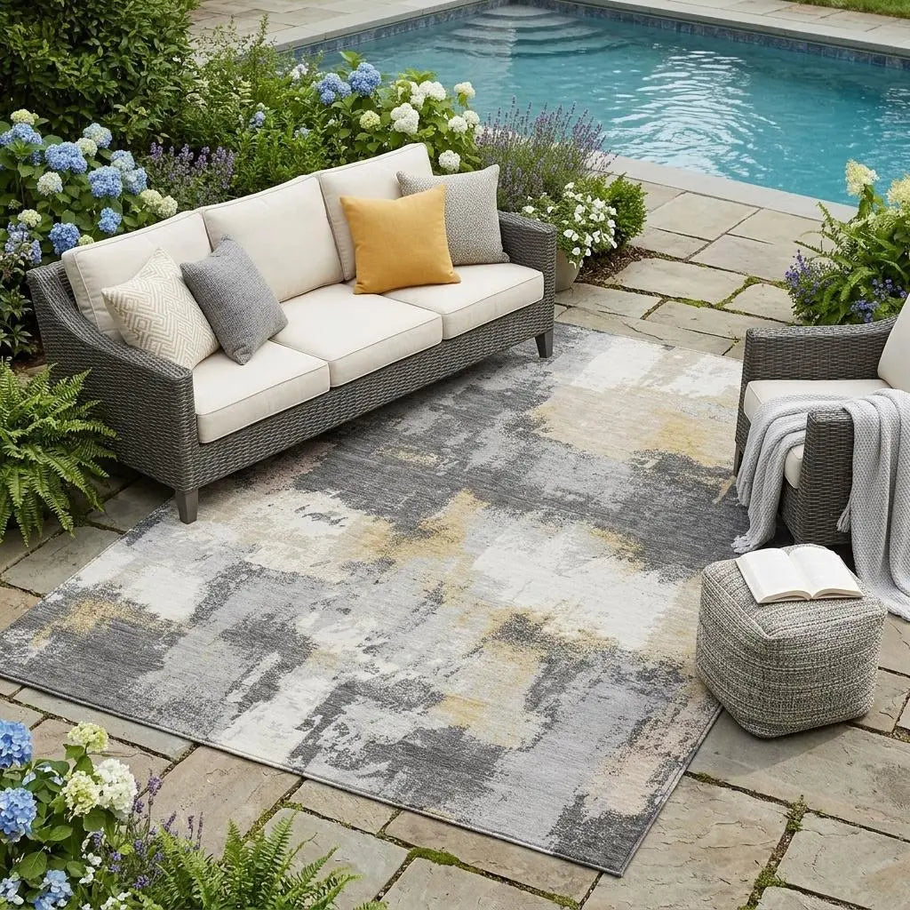5' X 8' Gray And Silver Abstract Washable Indoor Outdoor Area Rug Homeroots Outdoor