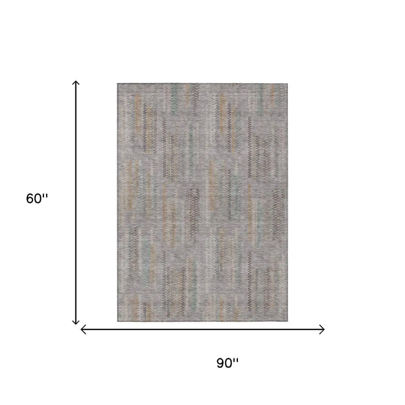 5' X 8' Gray And Silver Abstract Washable Indoor Outdoor Area Rug Homeroots Outdoor