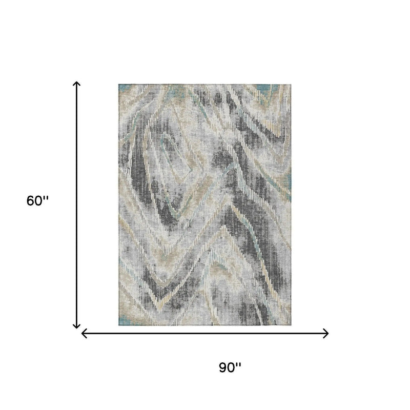 5' X 8' Gray And Silver Abstract Washable Indoor Outdoor Area Rug Homeroots Outdoor