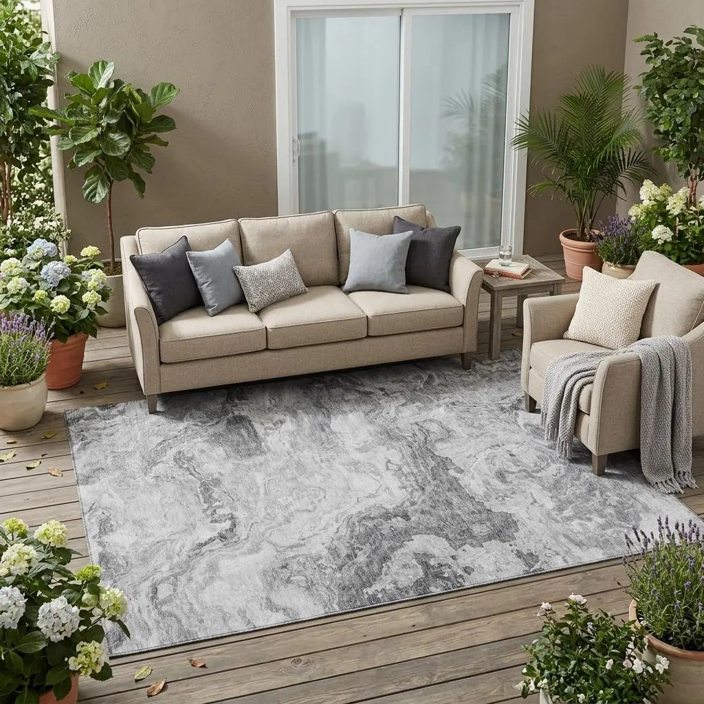 5' X 8' Gray And Silver Abstract Washable Indoor Outdoor Area Rug Homeroots Outdoor