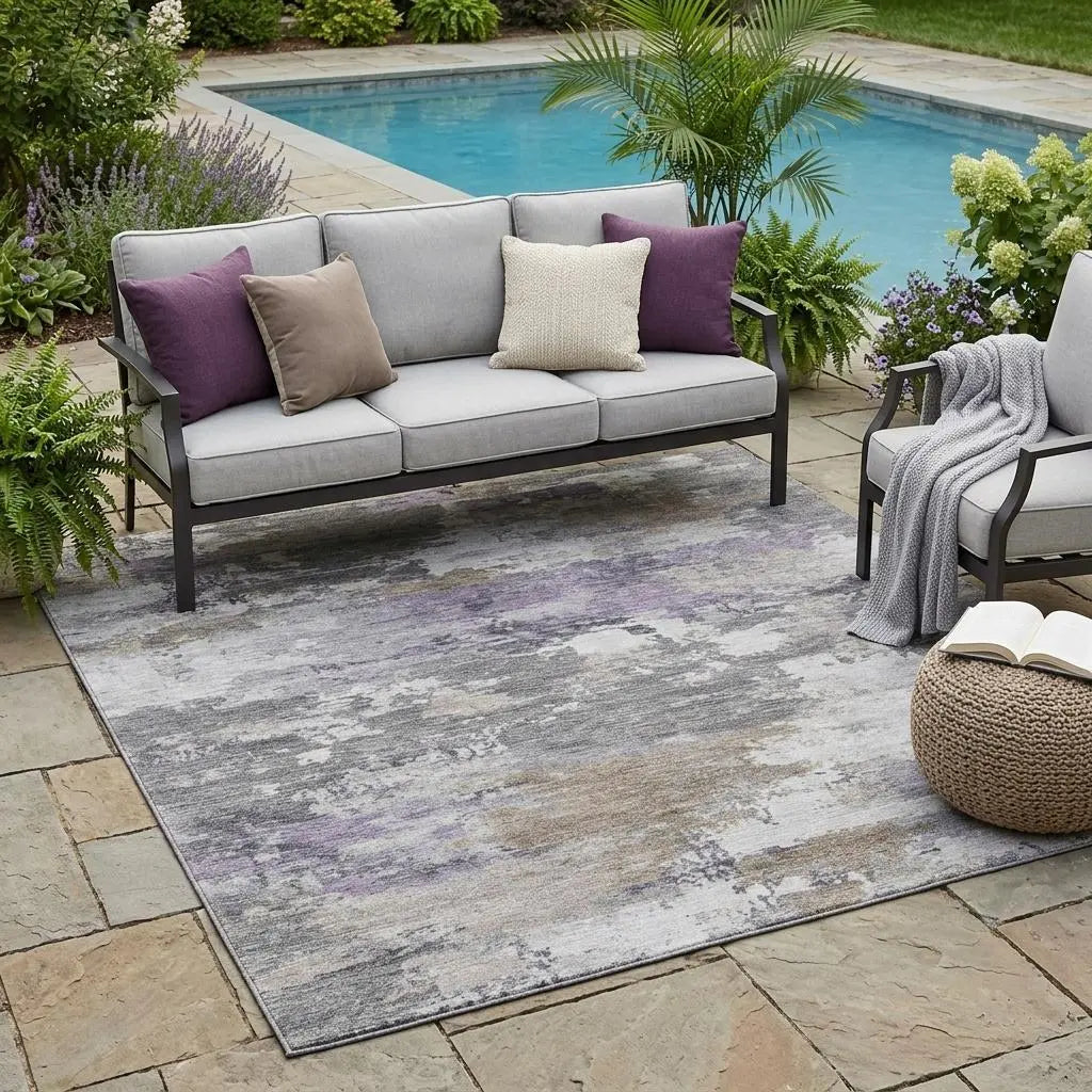 5' X 8' Gray And Silver Abstract Washable Indoor Outdoor Area Rug Homeroots Outdoor