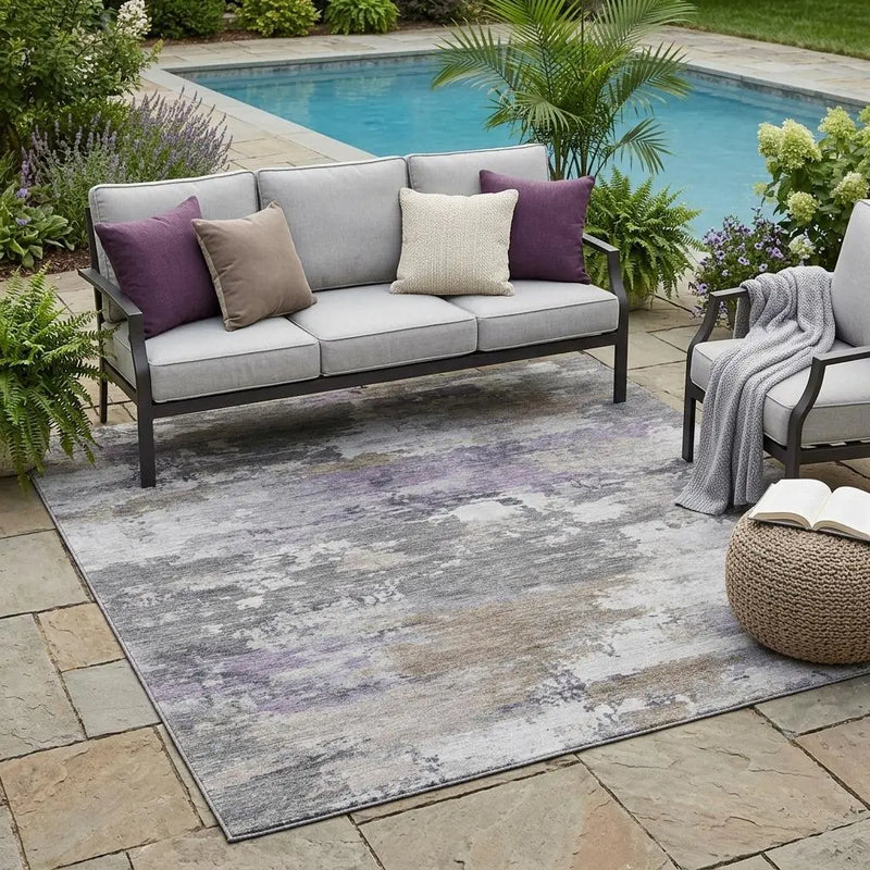 5' X 8' Gray And Silver Abstract Washable Indoor Outdoor Area Rug Homeroots Outdoor