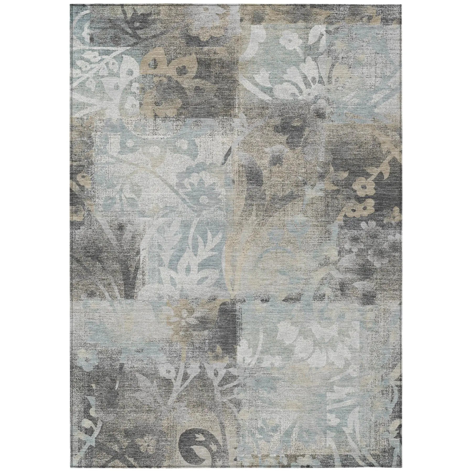 5' X 8' Gray And Silver Botanical Leaves Washable Indoor Outdoor Area Rug Homeroots Outdoor