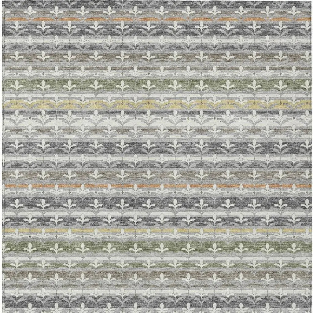 5' X 8' Gray And Silver Damask Washable Indoor Outdoor Area Rug Homeroots Outdoor