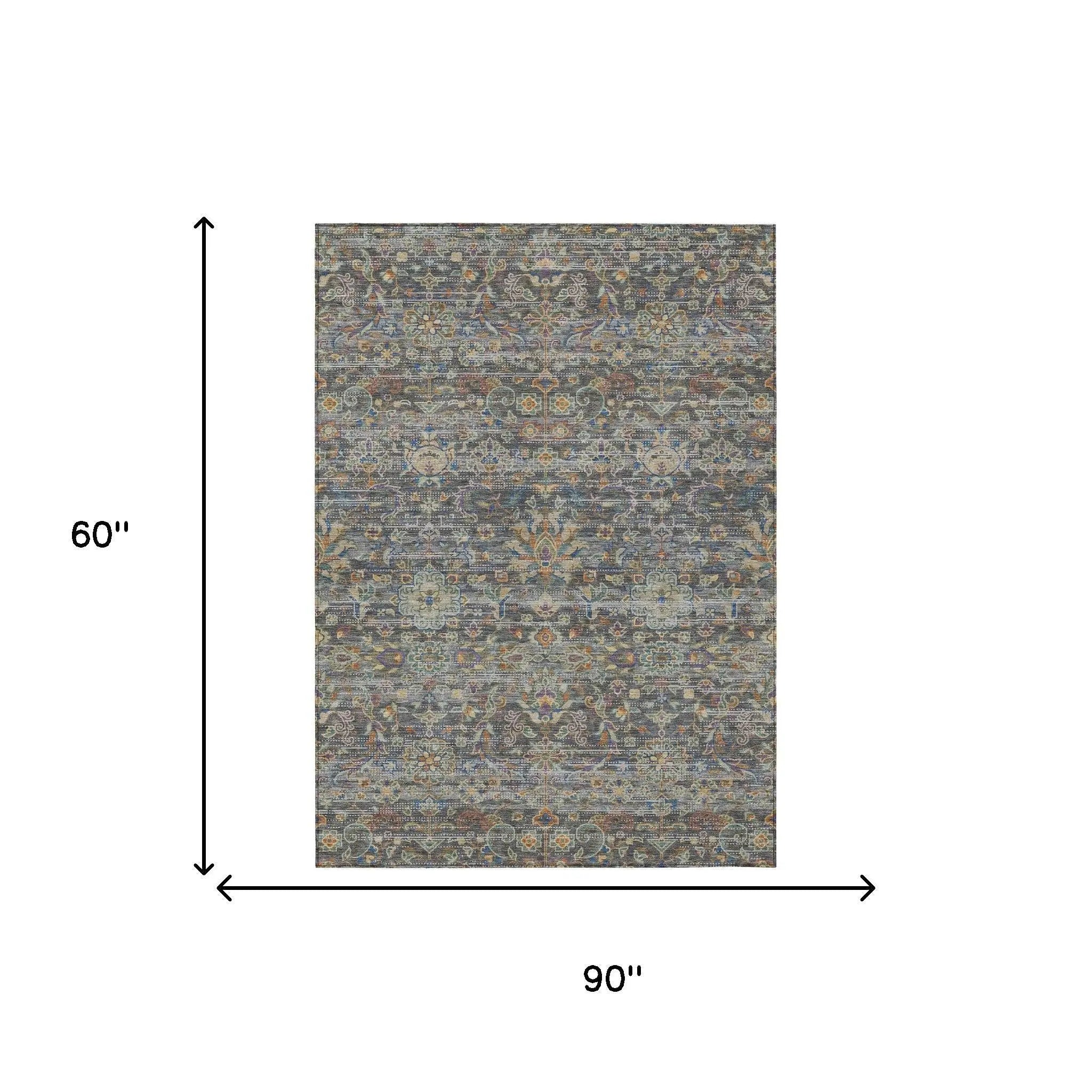 5' X 8' Gray And Silver Floral Medallion Washable Indoor Outdoor Area Rug Homeroots Outdoor