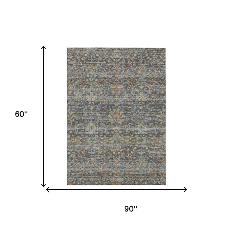 5' X 8' Gray And Silver Floral Medallion Washable Indoor Outdoor Area Rug Homeroots Outdoor