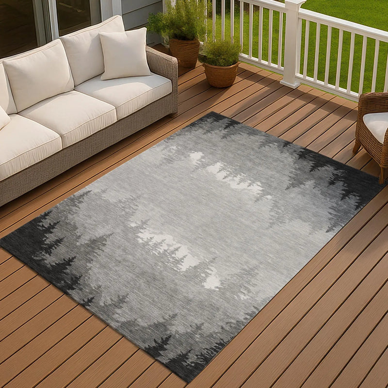 5' X 8' Gray And Silver Floral Washable Indoor Outdoor Area Rug Homeroots Outdoor