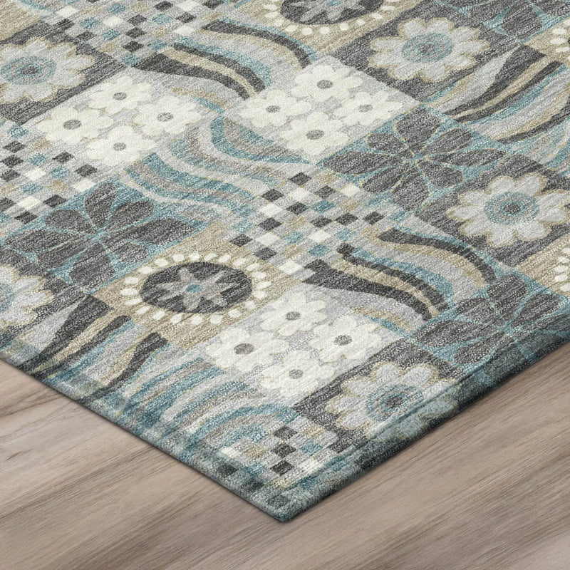 5' X 8' Gray And Silver Floral Washable Indoor Outdoor Area Rug Homeroots Outdoor