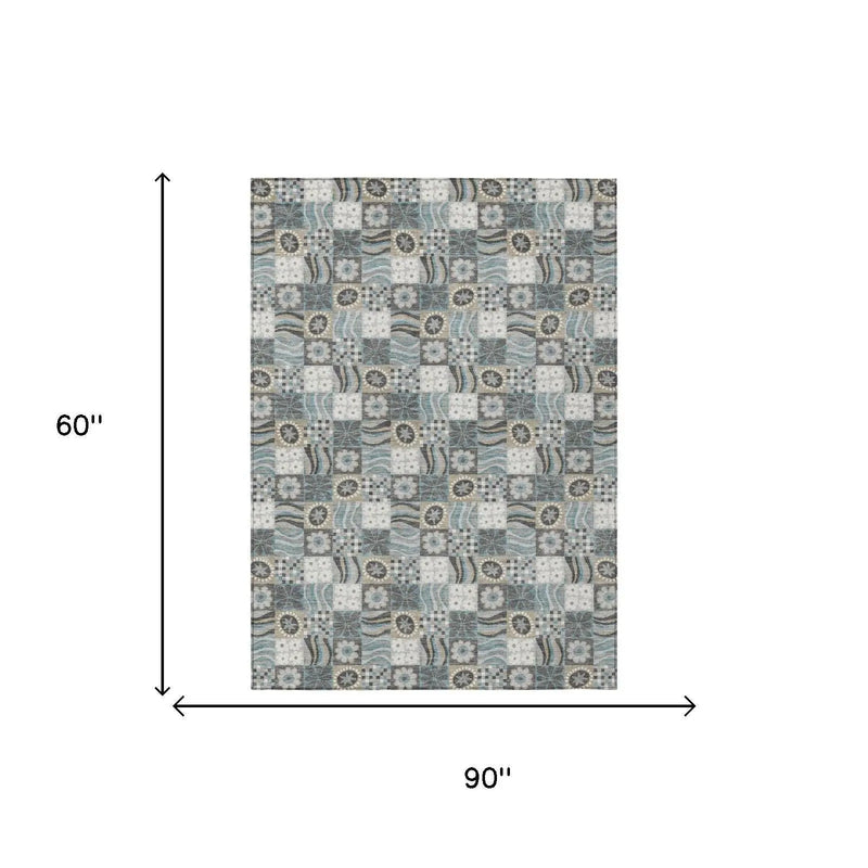 5' X 8' Gray And Silver Floral Washable Indoor Outdoor Area Rug Homeroots Outdoor