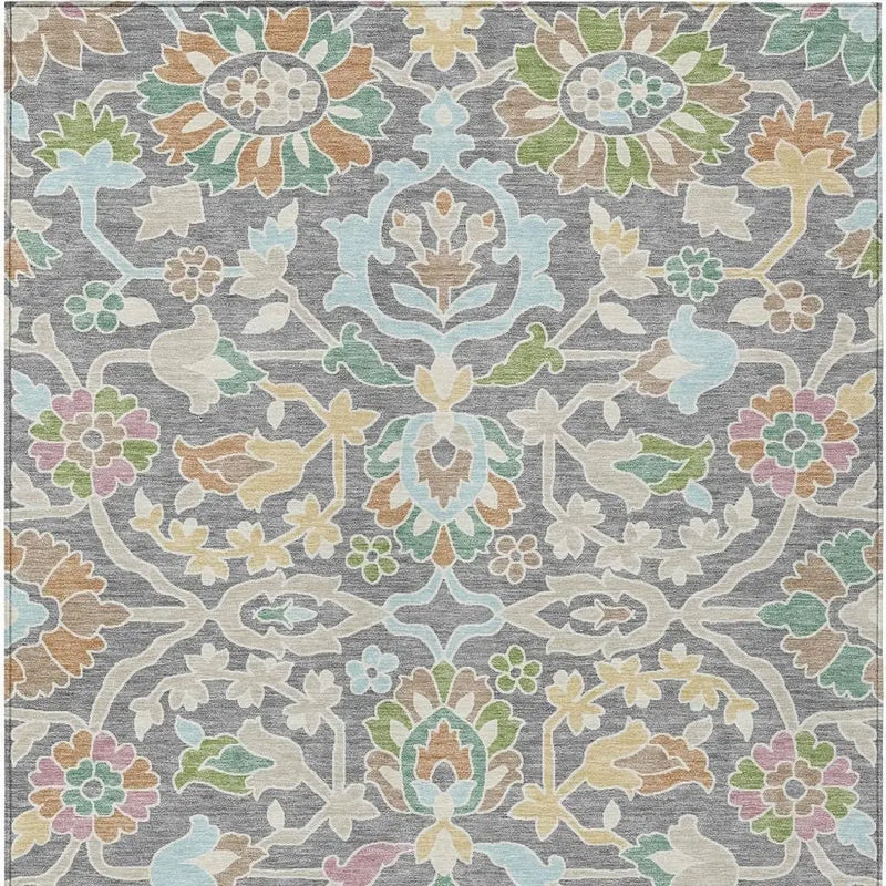 5' X 8' Gray And Silver Floral Washable Indoor Outdoor Area Rug Homeroots Outdoor