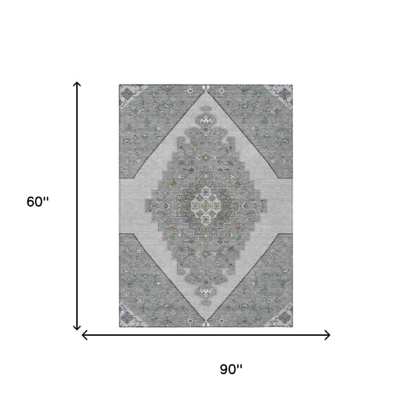 5' X 8' Gray And Silver Geometric Washable Indoor Outdoor Area Rug Homeroots Outdoor