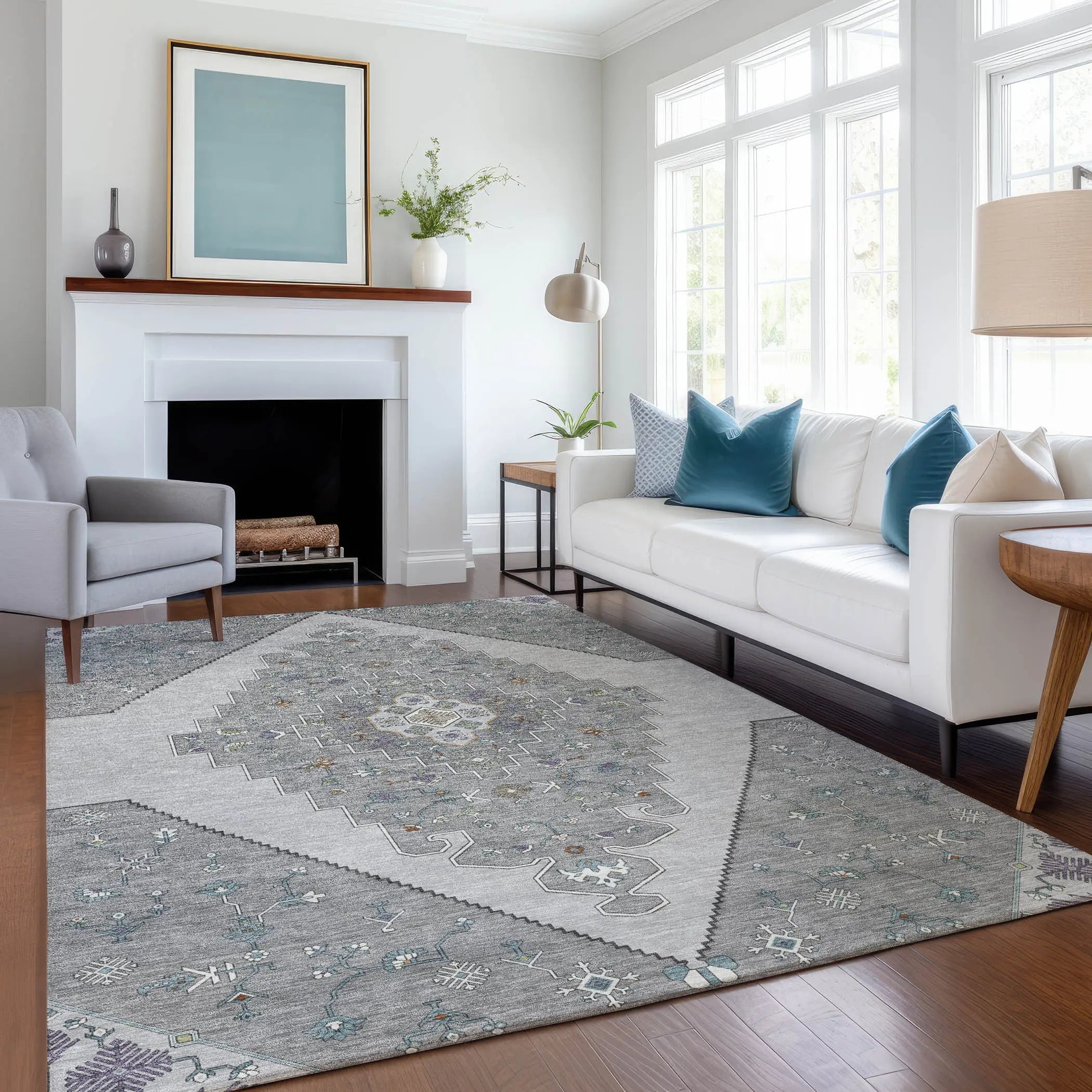 5' X 8' Gray And Silver Geometric Washable Indoor Outdoor Area Rug Homeroots Outdoor