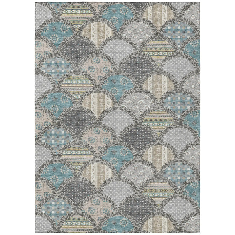 5' X 8' Gray And Silver Geometric Washable Indoor Outdoor Area Rug Homeroots Outdoor