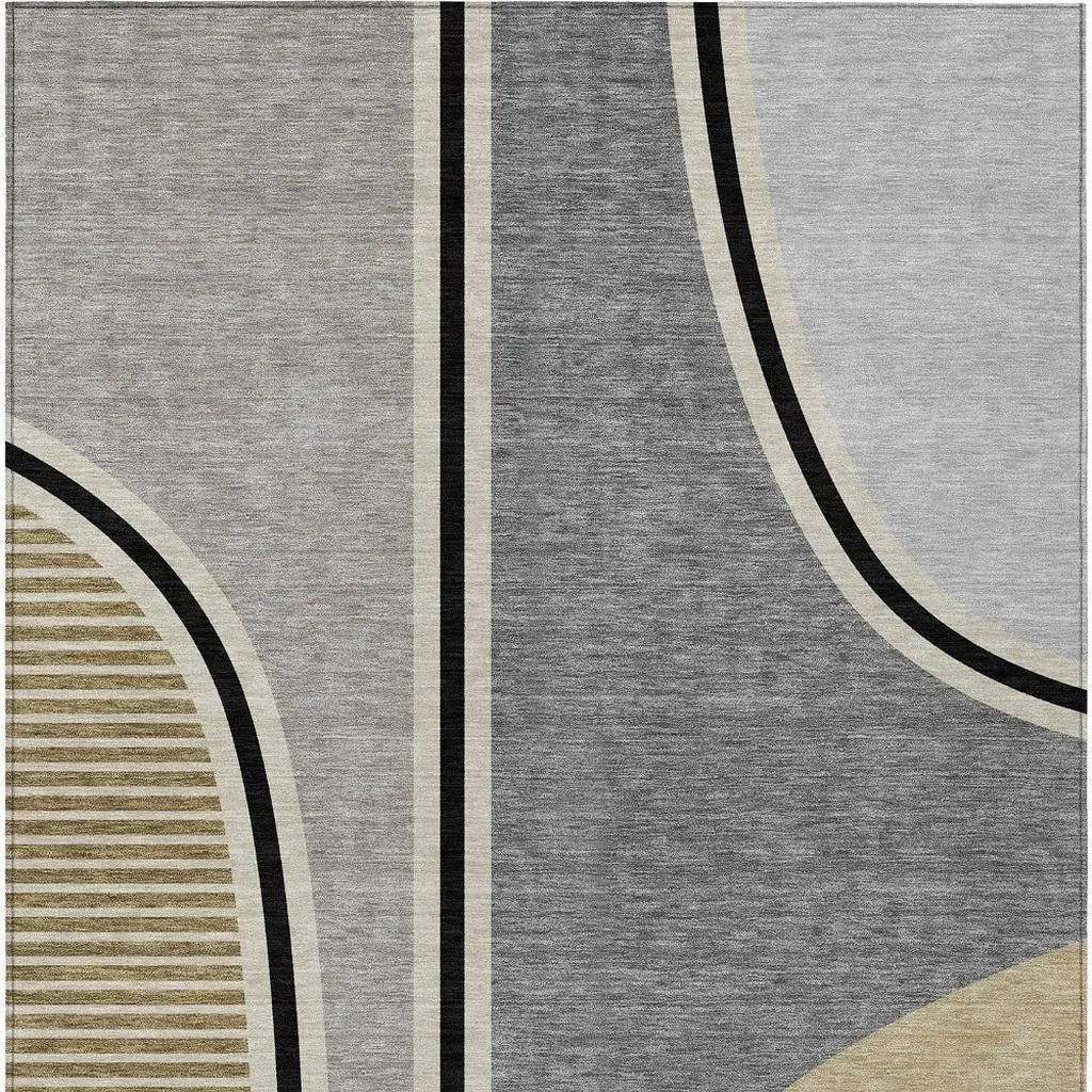 5' X 8' Gray And Silver Geometric Washable Indoor Outdoor Area Rug Homeroots Outdoor