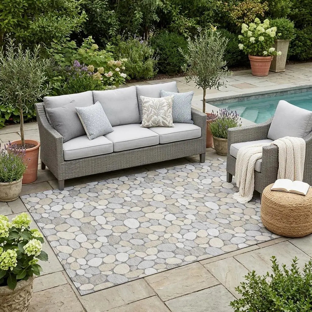 5' X 8' Gray And Silver Geometric Washable Indoor Outdoor Area Rug Homeroots Outdoor