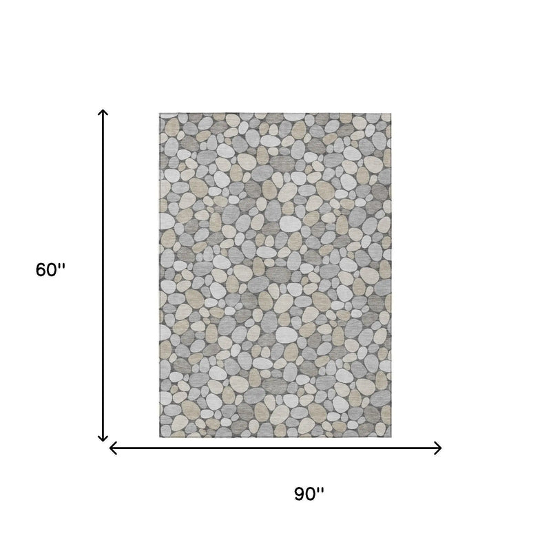 5' X 8' Gray And Silver Geometric Washable Indoor Outdoor Area Rug Homeroots Outdoor