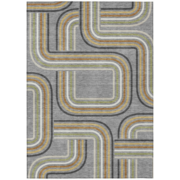 5' X 8' Gray And Silver Geometric Washable Indoor Outdoor Area Rug Homeroots Outdoor