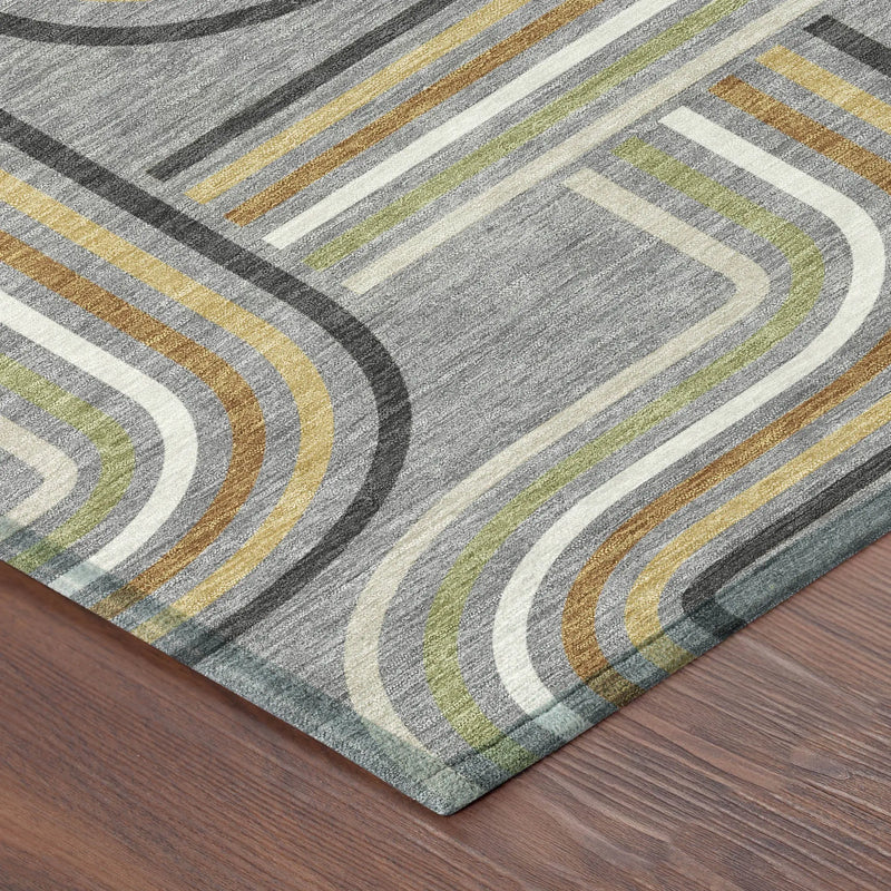 5' X 8' Gray And Silver Geometric Washable Indoor Outdoor Area Rug Homeroots Outdoor