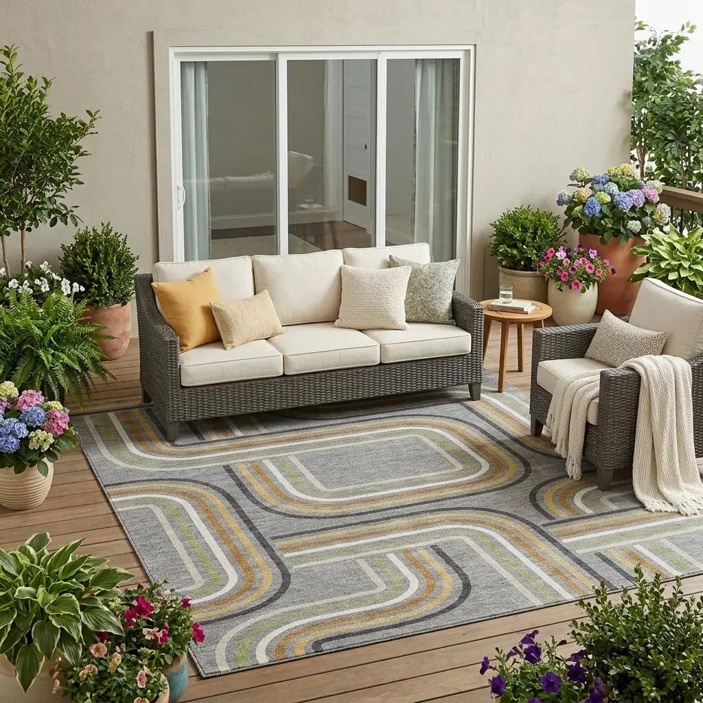5' X 8' Gray And Silver Geometric Washable Indoor Outdoor Area Rug Homeroots Outdoor