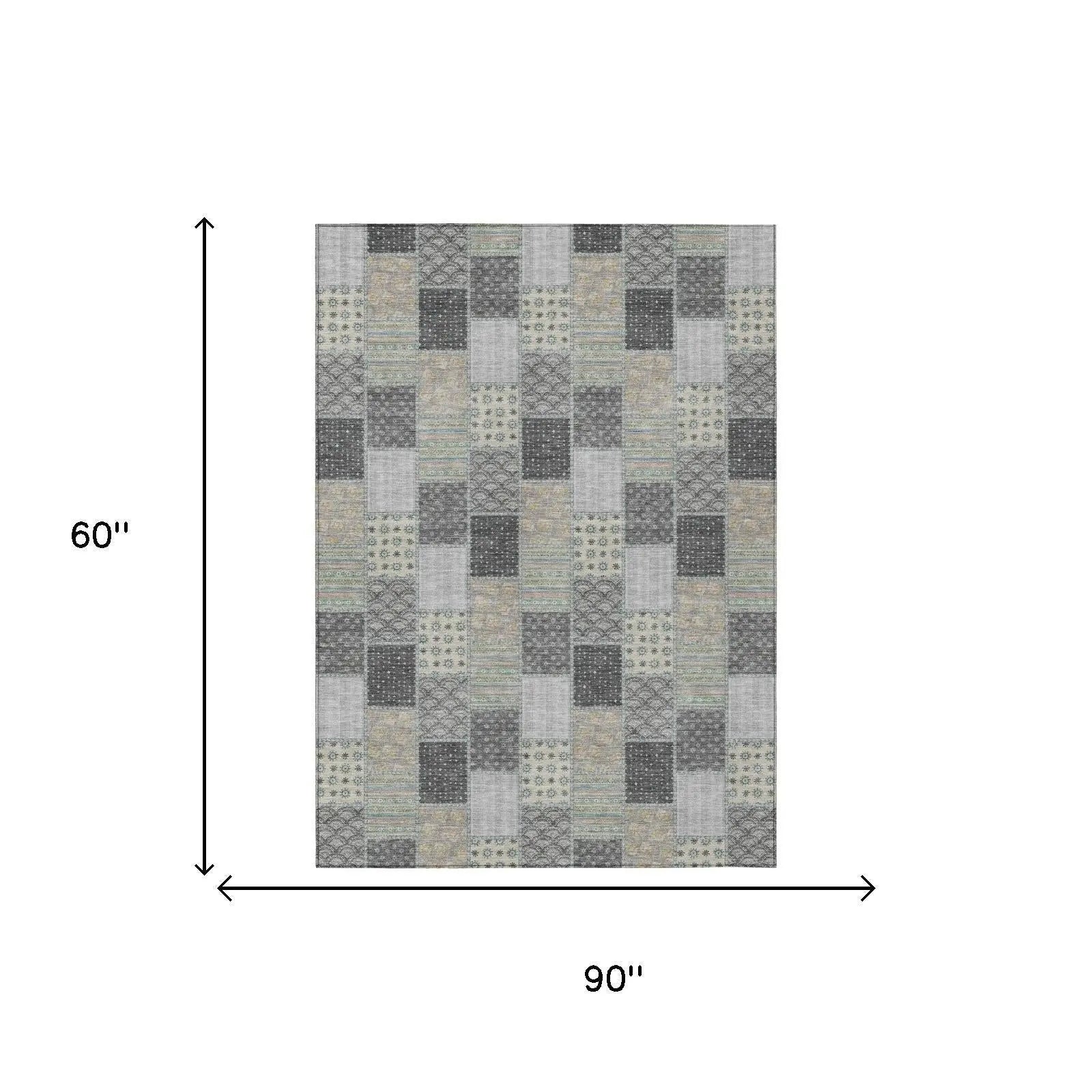 5' X 8' Gray And Silver Patchwork Washable Indoor Outdoor Area Rug Homeroots Outdoor