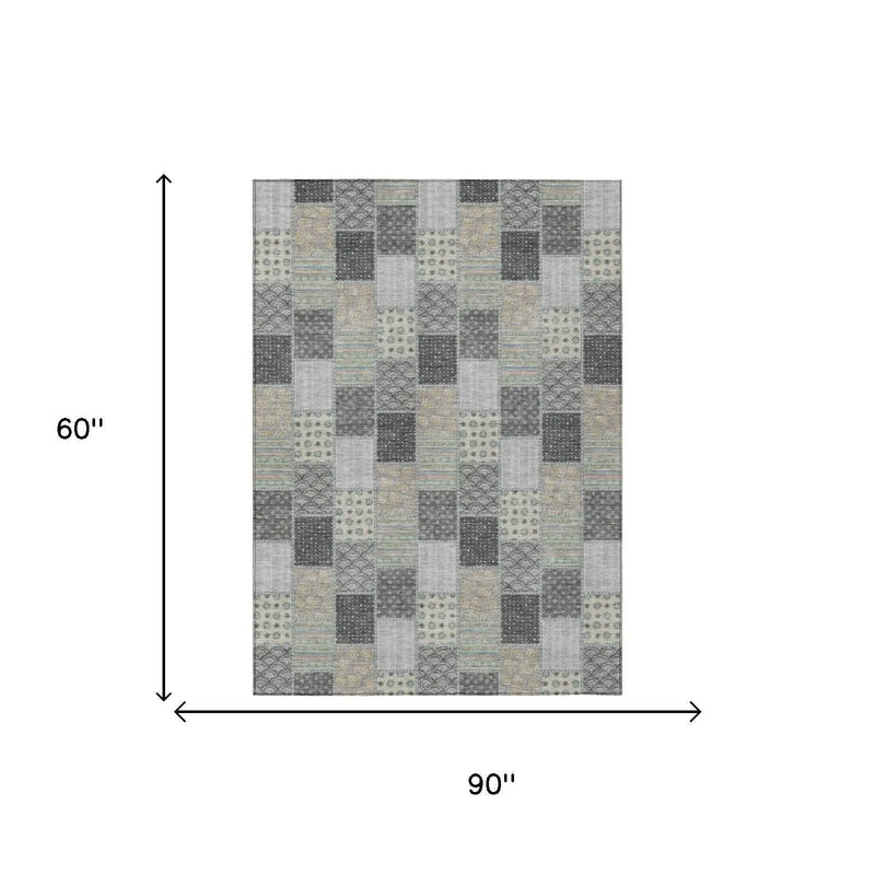 5' X 8' Gray And Silver Patchwork Washable Indoor Outdoor Area Rug Homeroots Outdoor