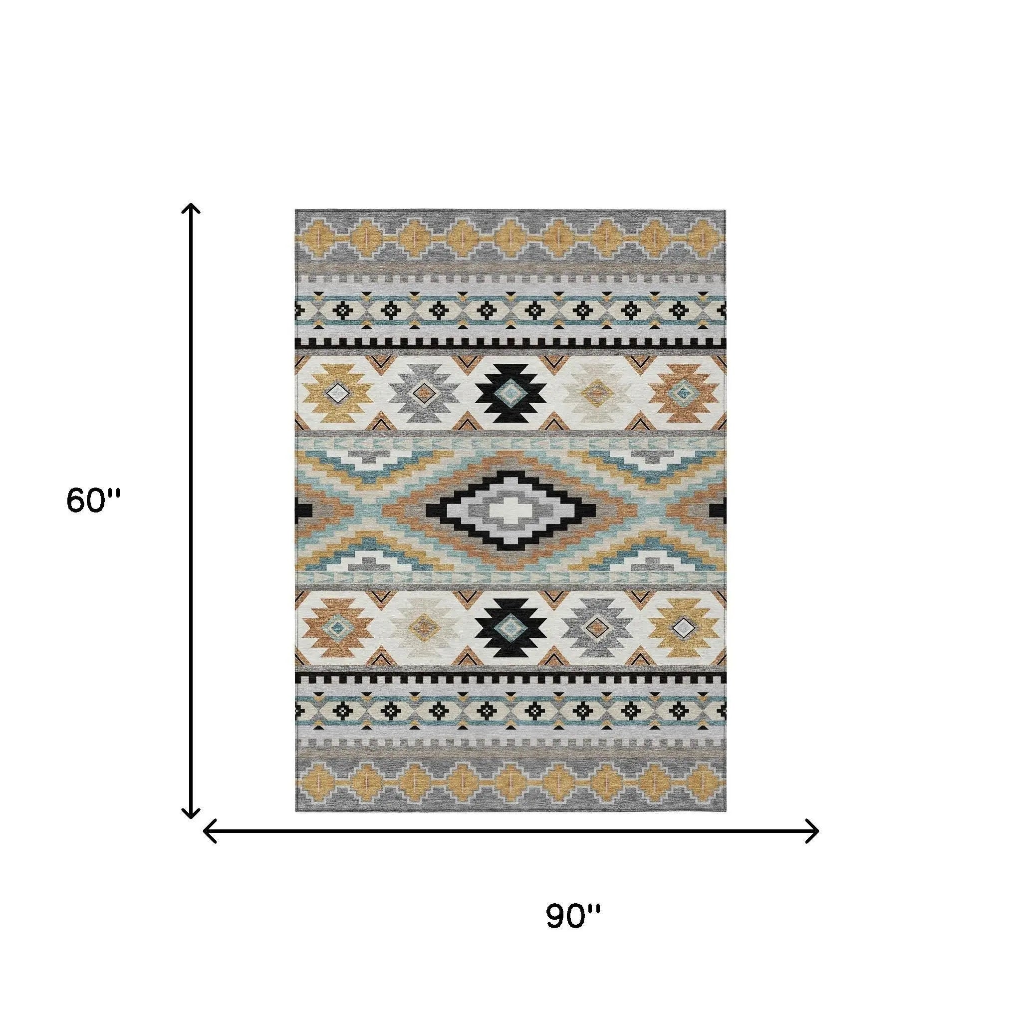 5' X 8' Gray And Silver Southwestern Washable Indoor Outdoor Area Rug Homeroots Outdoor