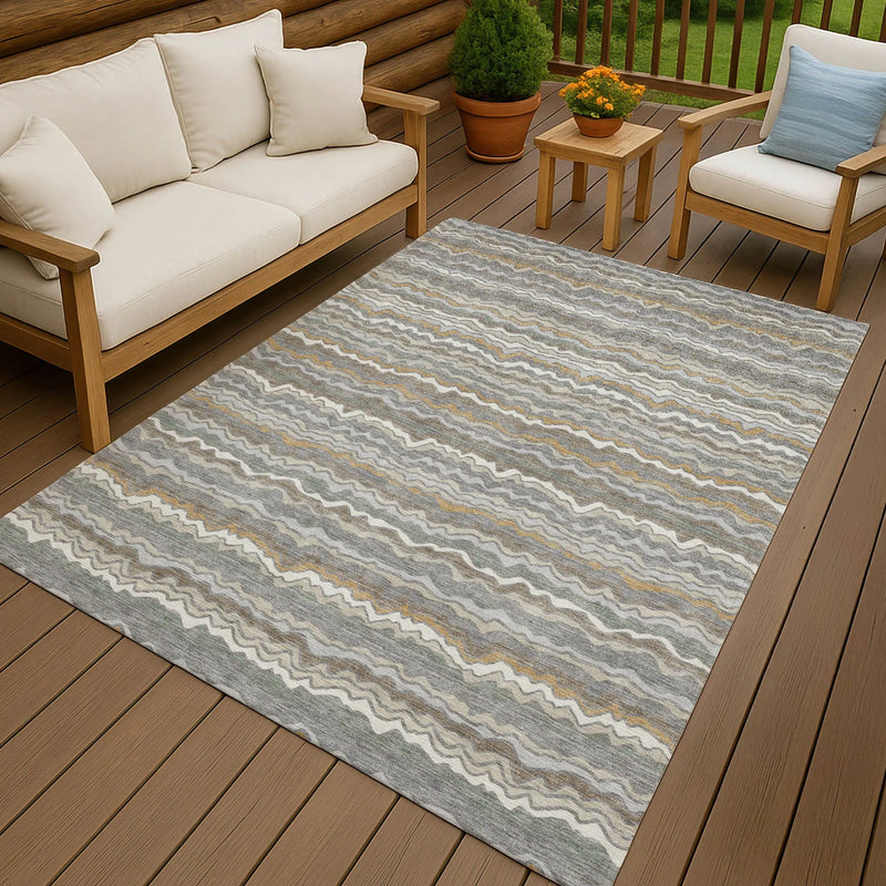 5' X 8' Gray And Silver Striped Washable Indoor Outdoor Area Rug Homeroots Outdoor