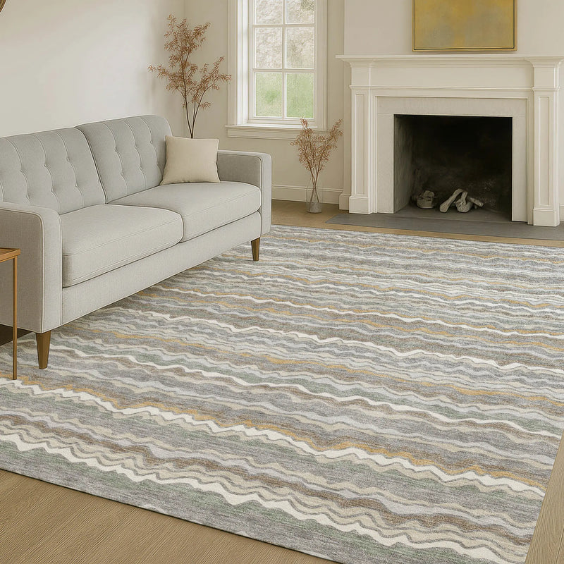 5' X 8' Gray And Silver Striped Washable Indoor Outdoor Area Rug Homeroots Outdoor