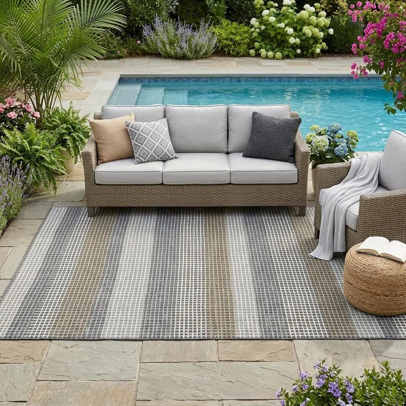 5' X 8' Gray And Silver Striped Washable Indoor Outdoor Area Rug Homeroots Outdoor