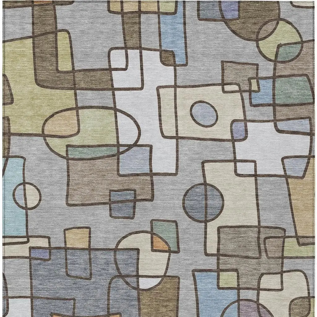 5' X 8' Gray And Sky Blue Geometric Washable Indoor Outdoor Area Rug Homeroots Outdoor