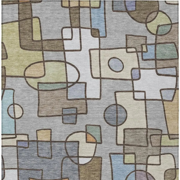 5' X 8' Gray And Sky Blue Geometric Washable Indoor Outdoor Area Rug Homeroots Outdoor