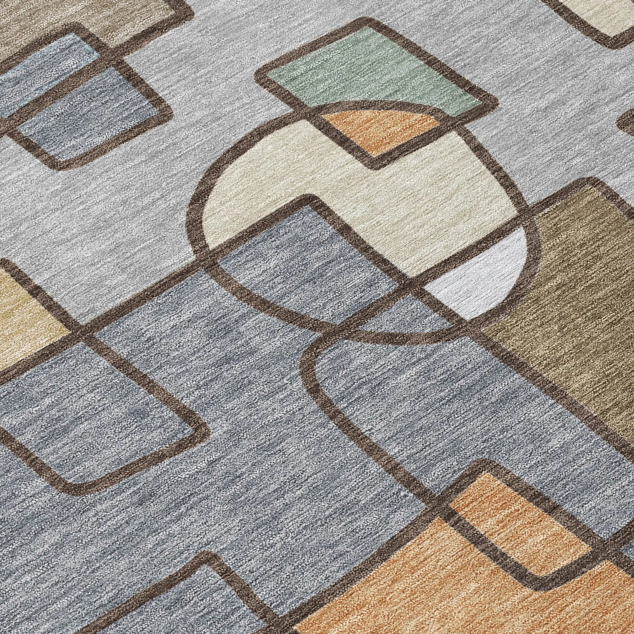 5' X 8' Gray And Sky Blue Geometric Washable Indoor Outdoor Area Rug Homeroots Outdoor