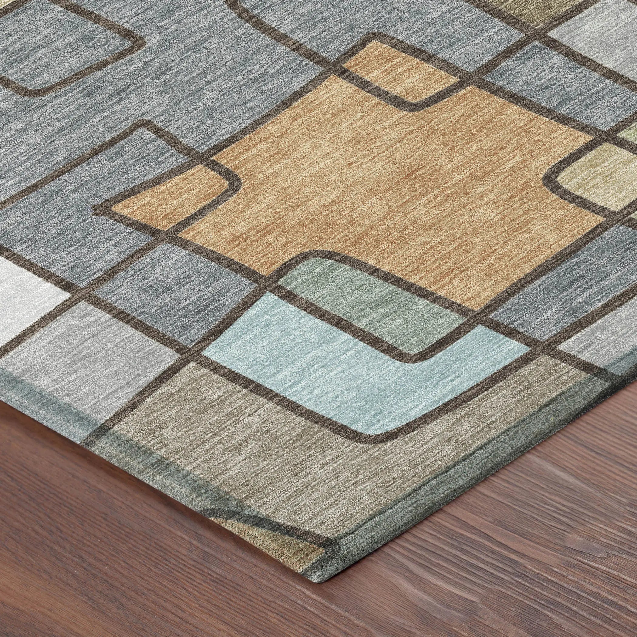 5' X 8' Gray And Sky Blue Geometric Washable Indoor Outdoor Area Rug Homeroots Outdoor